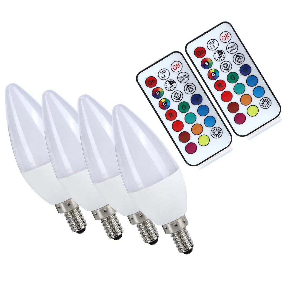 (E12 RGbPure White 6000K)3W RGB Color Changing Candle Light Bulb With Remote EC - Image 3 of 4