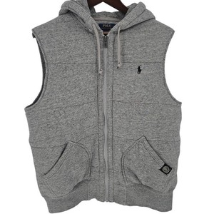 Polo Ralph Lauren Mens Grey Zip Up Hoodie Vest Quilted Sleeveless Logo Size L