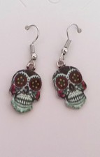New Silvertone Decorated Skull Earrings Style B - Fun Halloween Day of the Dead