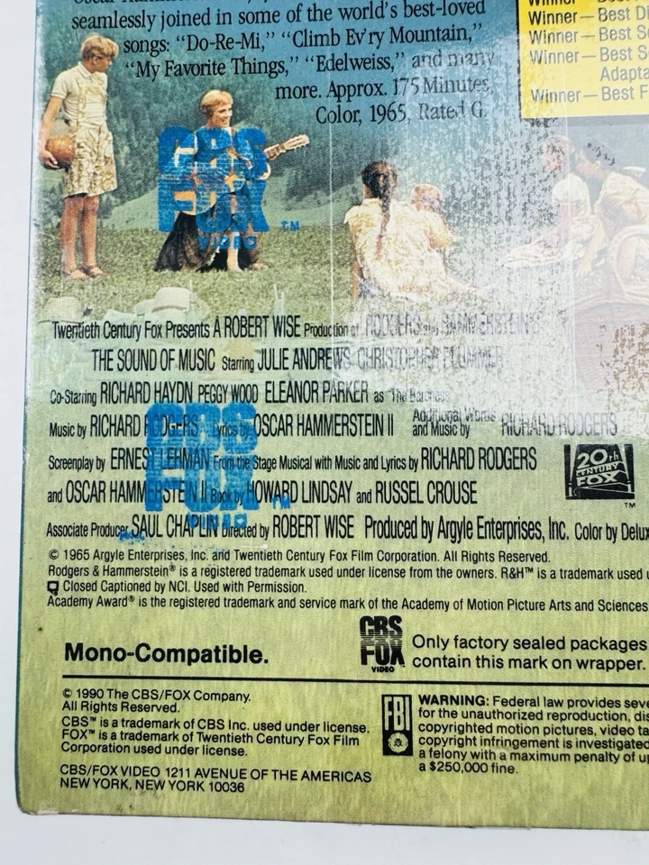 The Sound of Music (VHS 2-Tape Set, Silver Anniversary, 1990) - Sealed Watermark - Image 3 of 4