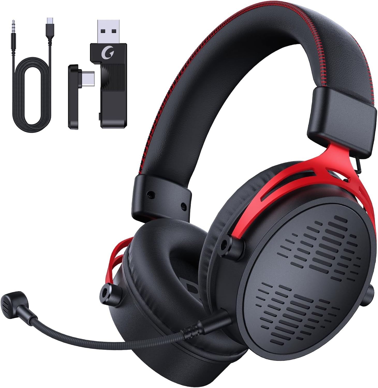 Wireless Gaming Headset for PC PS4 Switch with 2.4GHz Black Red Design-image