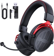 Wireless Gaming Headset, 2.4GHz Headset for PC, PS4, Switch, Blackred
