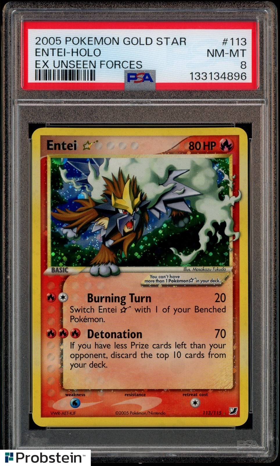 2005 Pokemon Gold Star EX Unseen Forces #113 Entei Holo PSA 8 NM-MT