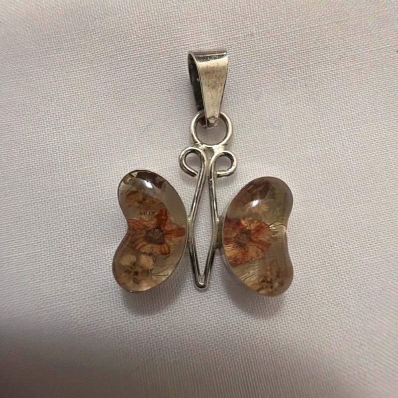 Vintage Sterling Silver 925 Pressed Flower butterfly Pendant