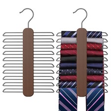 Tie Hanger 2 Pack, Rust Resistant Wooden Necktie Organizer with 360 Degree Ro...