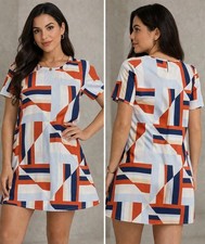SHEIN Women’s Geometric Print Shift Dress Size L Short Sleeve Casual Loose Fit