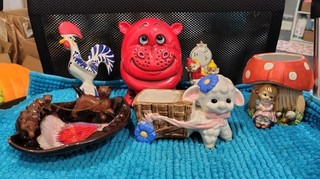 Vintage Retro Ornaments Money Box Planter Ashtray Elves Cats Hippo Rooster Lamb