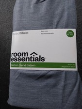 Twin/Twin XL Easy Care Cotton Blend Sateen Fitted Sheet Navy - Room Essentials