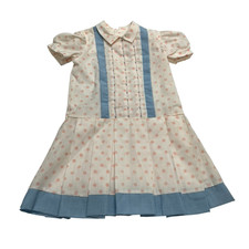 Vintage Polly Flinders Dress White Pink Polka Dot Pleated Skirt Girls 5 Retro