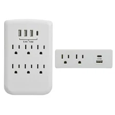 CP Combo 6-Outlet Wall-tap & 2-Outlet Travel Tap w/ USB-A & USB-C Ports, CP30008
