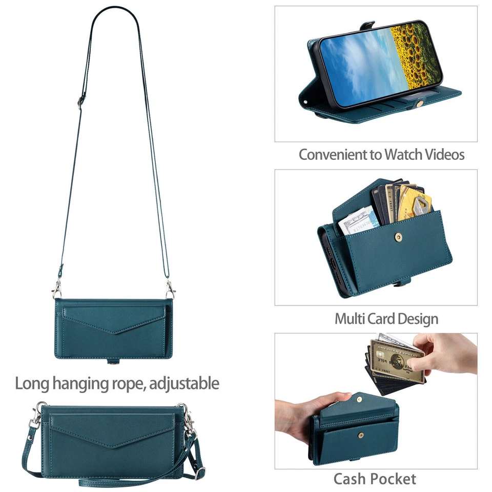 Crossbody Card Wallet Phone Case For OnePlus 6 7 8 9 10 11 12 Nord N200 N30 CE 4 - Image 3 of 4