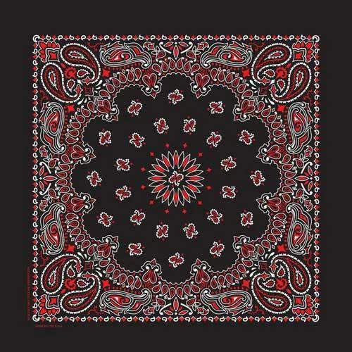 Hav-A-Hank USA Made Cotton Paisley Bandanna 22"X22" Black / White / Red