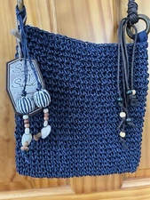 NWT Sun 'N' Sand Crocheted Navy Crossbody Purse with Beautiful Beads