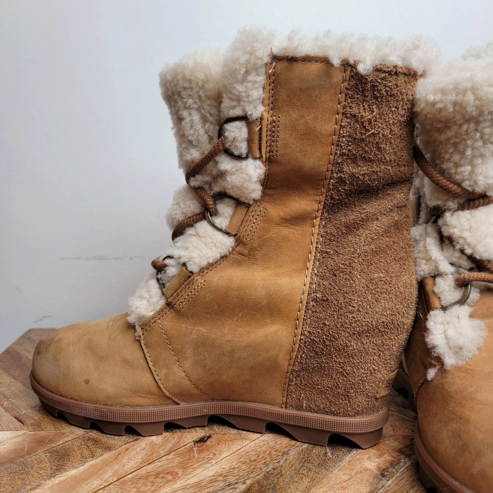 sorel joan of arctic wedge shearling ankle boot bootie sherpa boots
