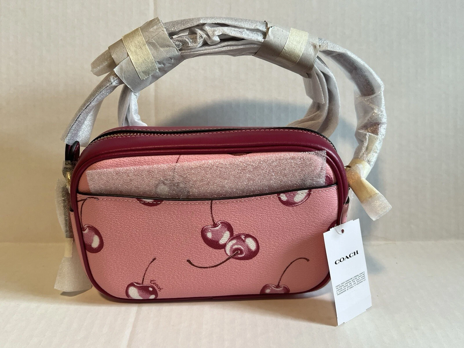 Borsa fotocamera Coach Mini Jamie con stampa ciliegia fiore rosa CR173 OTTIMA stampa ?