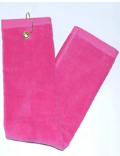 Hot Pink Tri-Fold Golf, Hand Towel with Grommet & Hook  100% Cotton 16"x26"