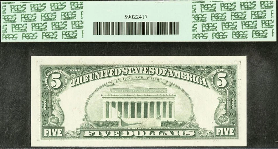 1977A $5 Federal Reserve Note PCGS 64PPQ - Bounced Impression Overprint - Error - Image 3 of 3