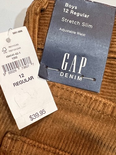 NWT GAP Kids Boys Corduroy Stretch Slim Pants Sz 12 Brown Tan - Picture 3 of 5