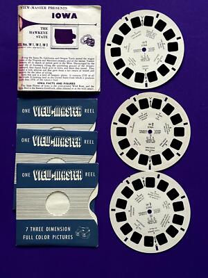 Viewmaster IOWA IW 1.2.3 AMERICA 3 reel View-master set VINTAGE 1954