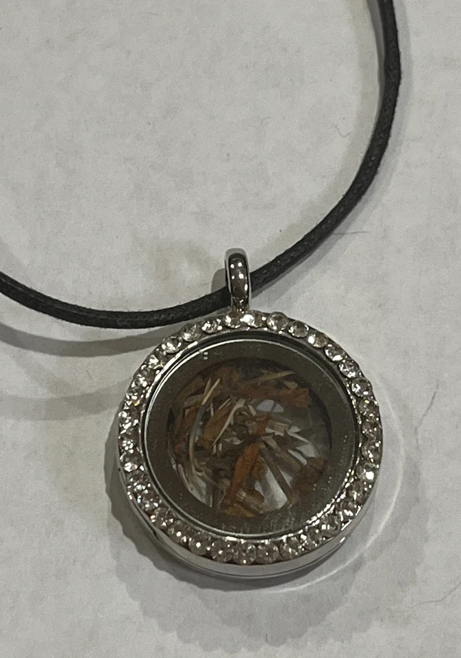 Silver Tone Round Clear Glass Locket Surrounded By Crystal Rhinestones Necklace - Image 2 of 4