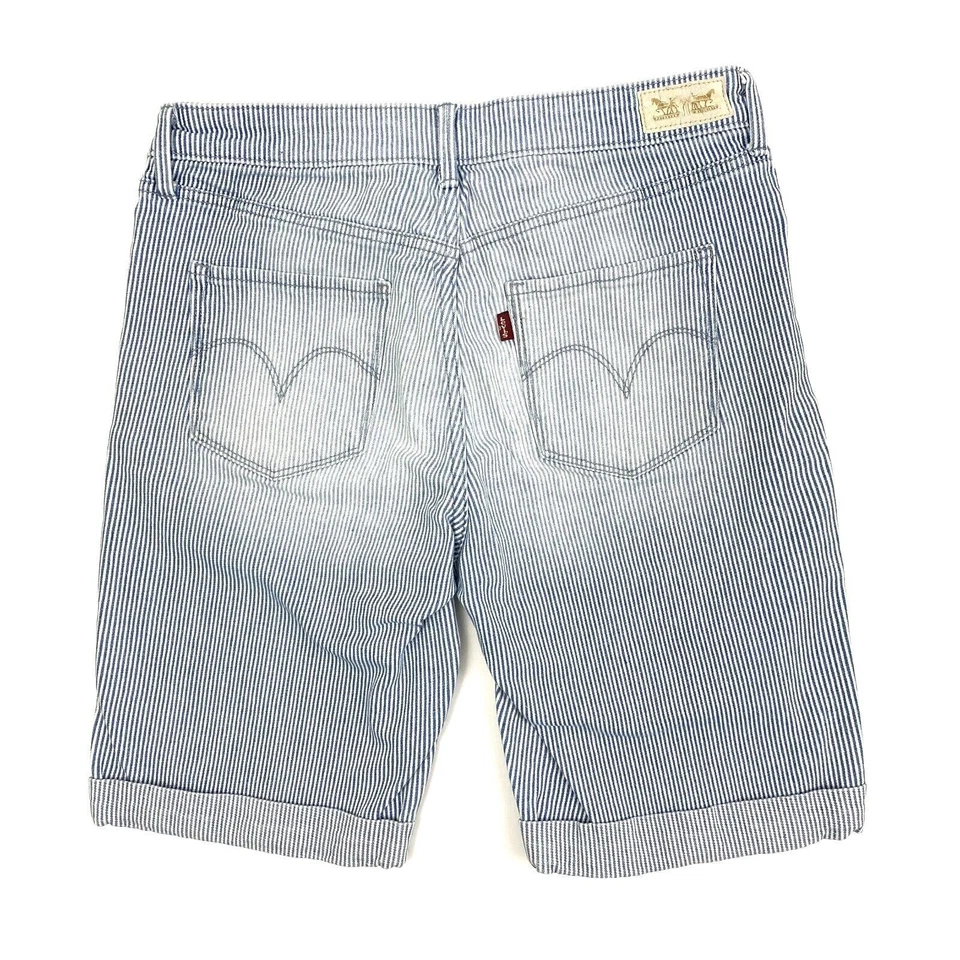 Levi's Cuffed Bermuda Women's size 10 Blue White Pinstripes Denim Jean Shorts - Image 2 of 4