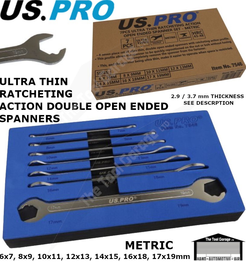 US PRO Tools 7pc Ultra Thin Ratcheting Action Open ended Spanner Set 6-19mm 7546