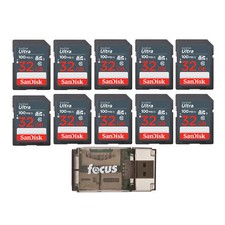 SanDisk 32GB Ultra SDHC UHS I Memory Card 10 Pack with USB Card Reader Bundle