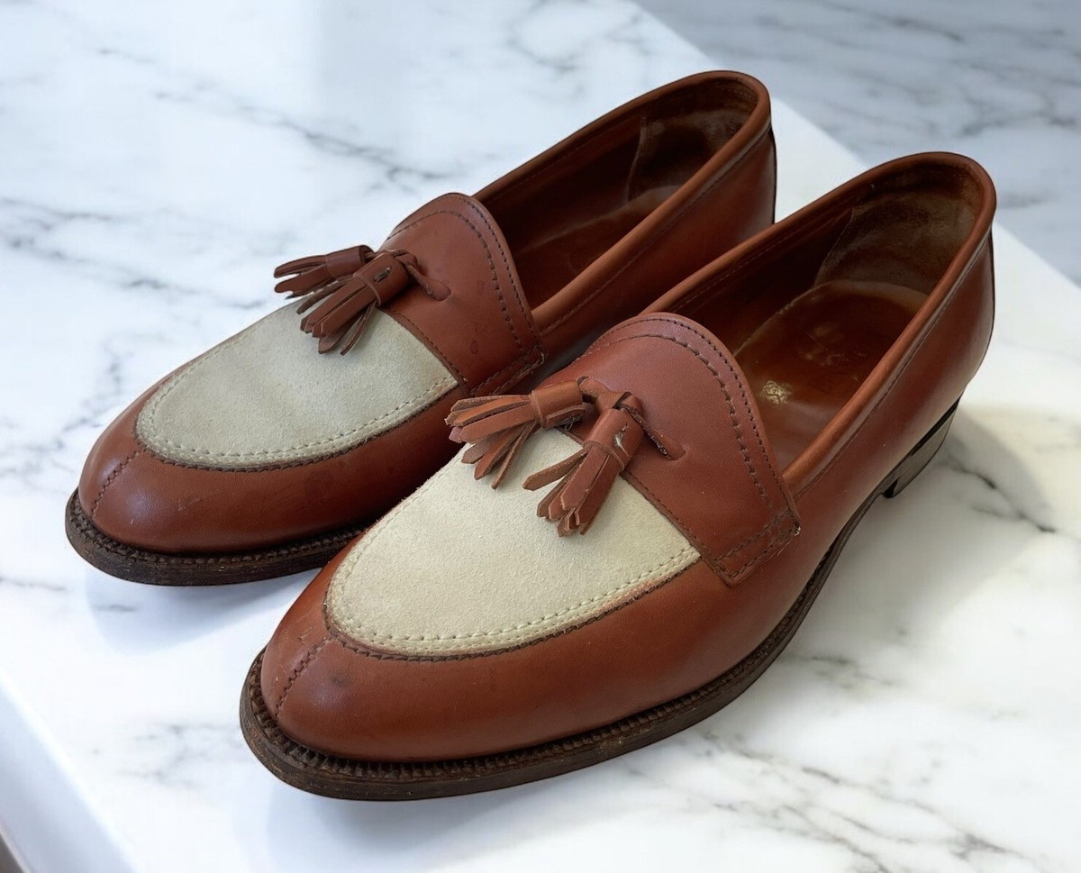 Alden 6032 Tan Calfskin and White Nubuck Tassel Loafer sz 12
