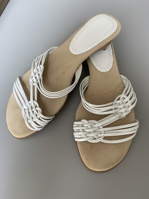 Vintage Bass White Woven Leather Comfort Slide Sandals 7.5  display picture 1