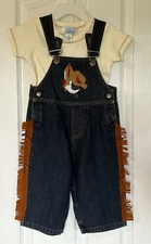 Child's  Western Denim Overalls with Teeshirt, Cowboy Hat and Boots Em, 12mo- 4T