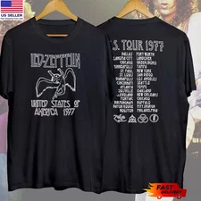 Led Zeppelin 1977 Tour T-Shirt Vintage Style Double Sided Rock Band Tee Unisex