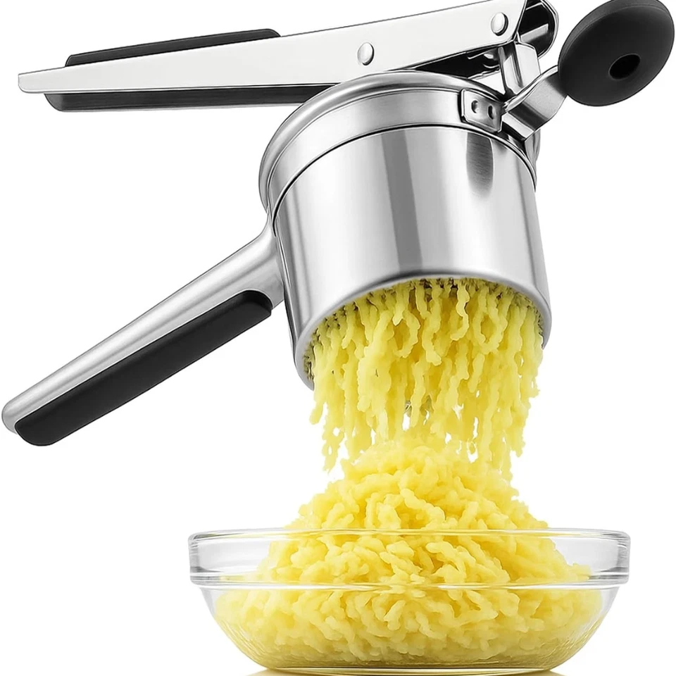 Stainless steel potato ricer masher with ergonomic TPR soft grip handles