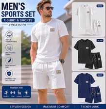 Men's 2 Piece Shirt Shorts Set Casual Knit Matching Outfit Summer Lounge Wear
