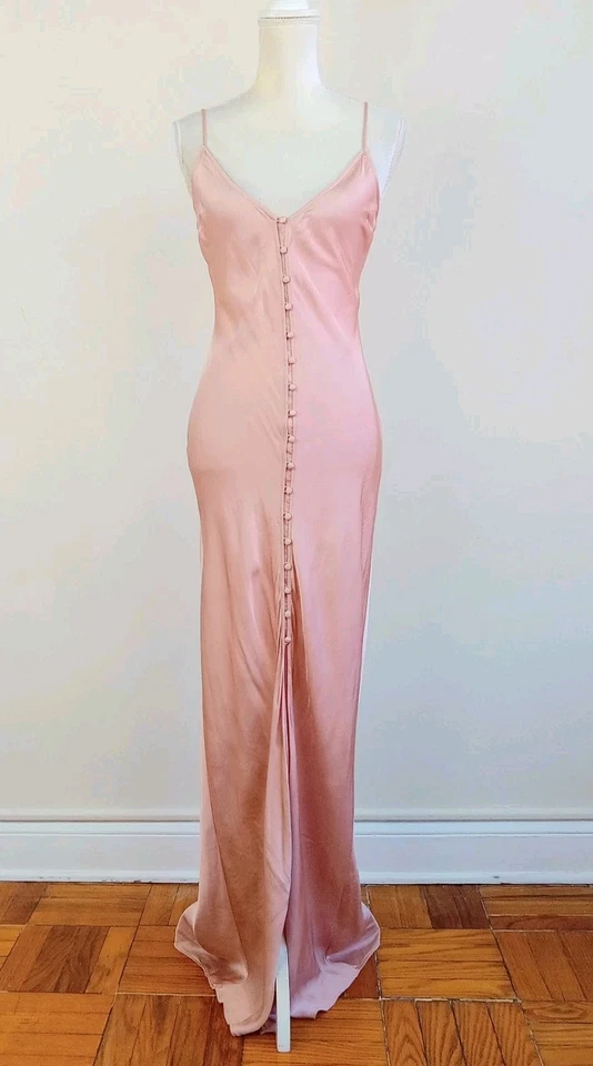 size 6 L'AGENCE Sexy ARIZONA Dusty Pink Blush Long Button-up Maxi SLIP DRESS - Image 2 of 4