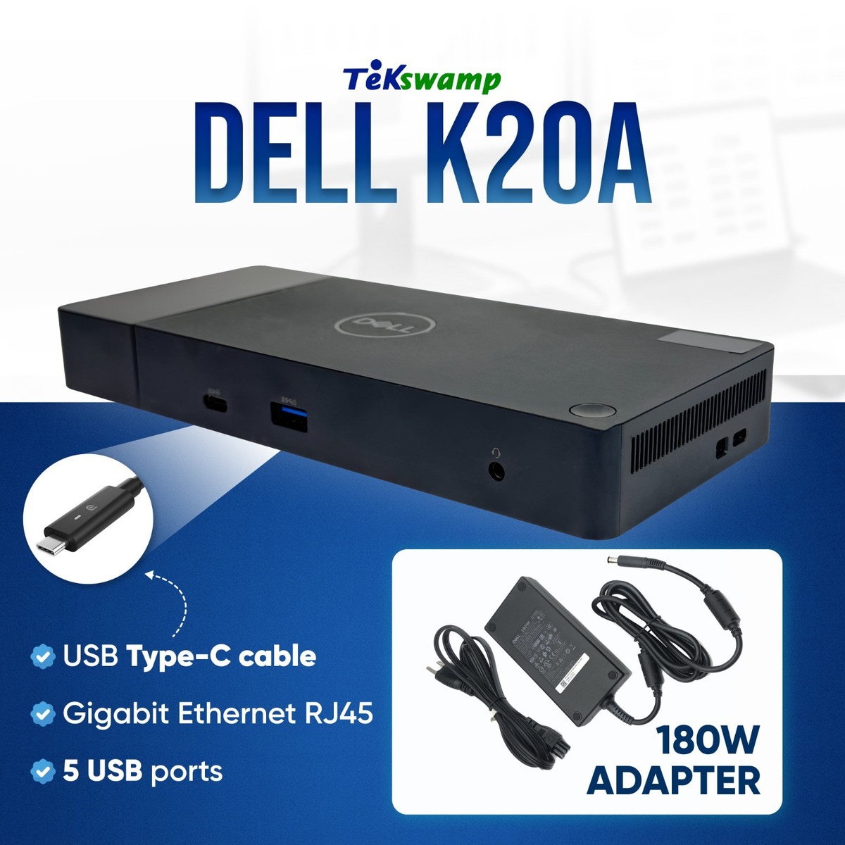 Genuine Dell WD19 USB-C Dock Station K20A HDMI w/180W Adapter