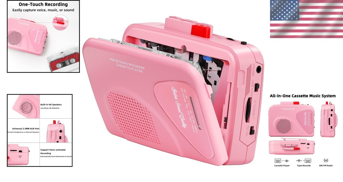 Nostalgic Portable Cassette Tape Recorder with AM/FM Radio
