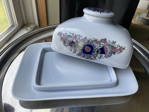 Goebel Covered Butter Dish Cabana Mazurka Bavaria W Germany Oeslauer Retro Blue