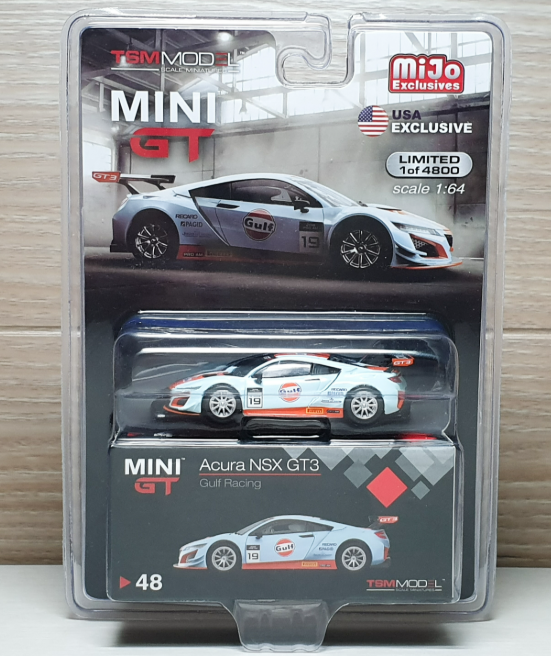 MINI GT for 64 1 Exclusives Mijo USA #19 Gt3 Racing Gulf NSX Acura GT Mini 1/64 限定版 GT3 NSX Acura ミニカー