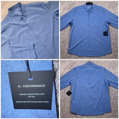 01.Algo Performance Mens Stretch Button Down Shirt Blue XL NEW