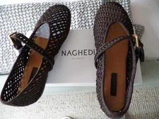 NIB NAGHEDI Sydney Mary Jane flatS chocolate handwoven flats sz 41, US 10, $360!