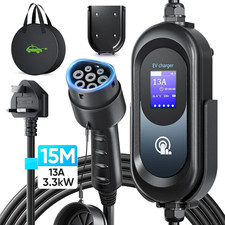 NEW EV Car Charger Cable Type 2 to UK Plug 15M, 3.3kW [6/8/10/13A] waterproof