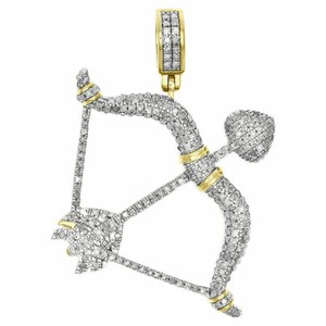 Authentic 2Ct Round Real Moissanite Cupid Bow Arrow Men's Pendant 14K Yellow Gold Plated