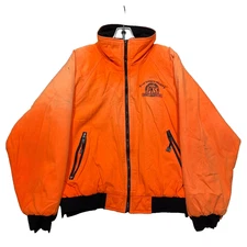 Vintage Work Jacket Orange Utility High Vis Taxi Distressed Wearguard FleeceUSED