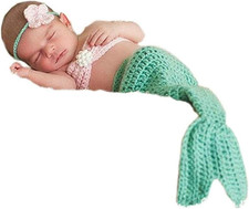 Newborn Baby Crochet Mermaid Photo Prop Headband Bra Tail Set