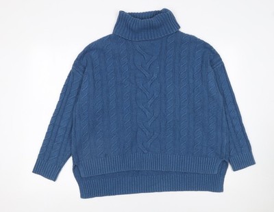Joie Damen Rollkragenpullover blau mit Zopfmuster Größe L
