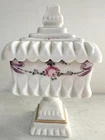 Vintage Westmoreland Milk Glass Floral Wedding Cake Box Bowl Pedestal Candy Dish