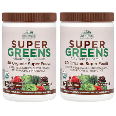 Country Farms Super Greens - Alkalizing Formula Chocolate 300 Grams Each (Pack 2
