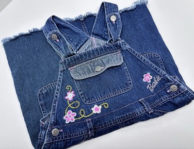 Y2K Barbie Denim Dress Embroidered Flowers Frayed Hem Girls Size 7/8