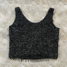 Vintage Fully Beaded Sequin Fringe Detailing Zipper Closure Top Size L