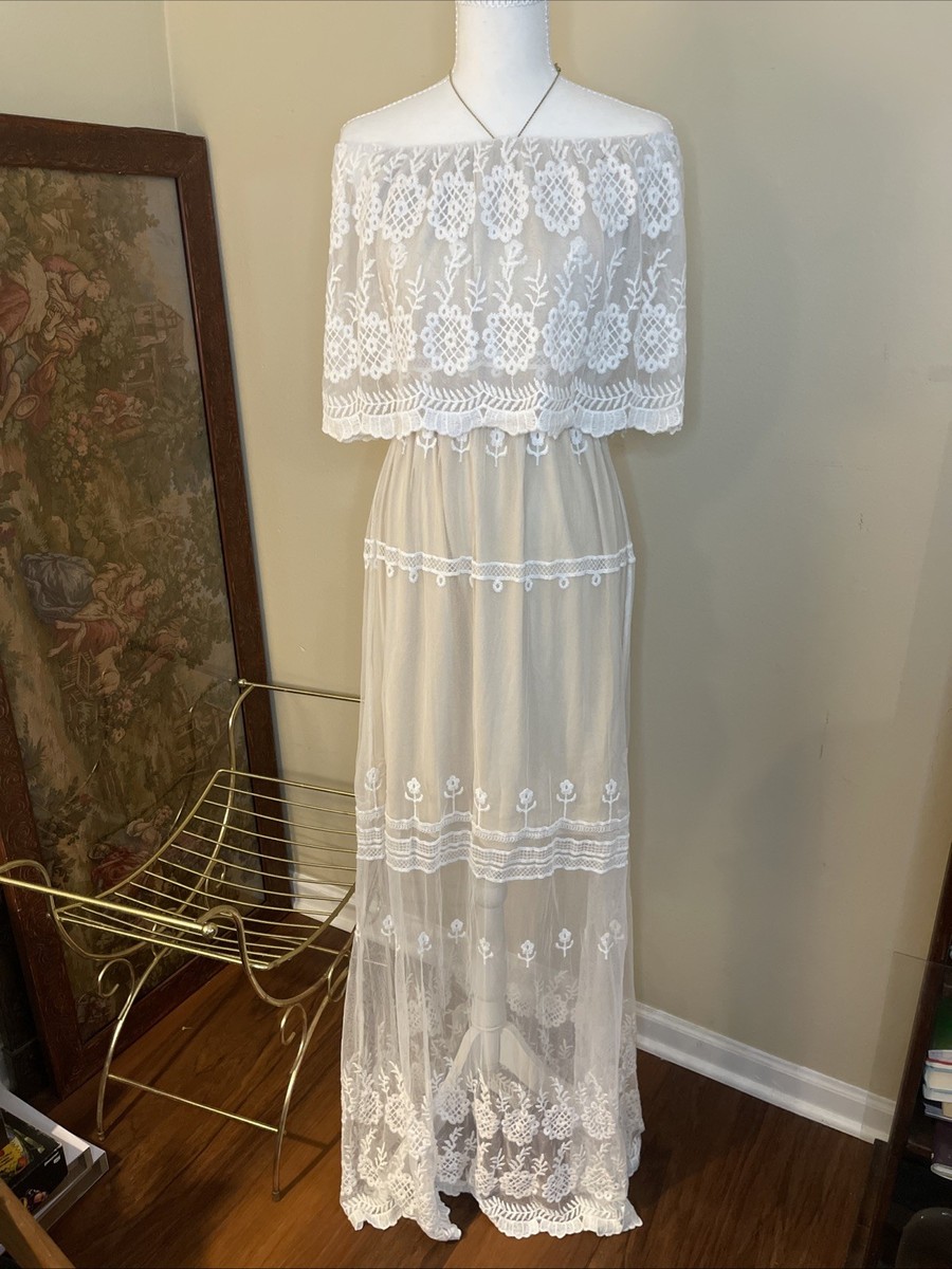 Southern Fried Chics White Lace Off Shoulder Maxi Dress Sheer Boho M | eBay Southern Fried Chics White Lace Off Shoulder Maxi Dress Sheer Boho M | eBay